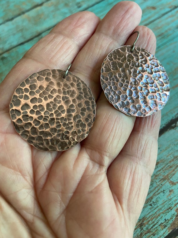 Copper Hammered Disk Earrings
