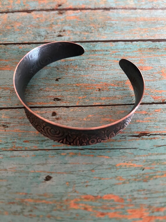 Concave Solid Copper Embossed Cuff Bracelet