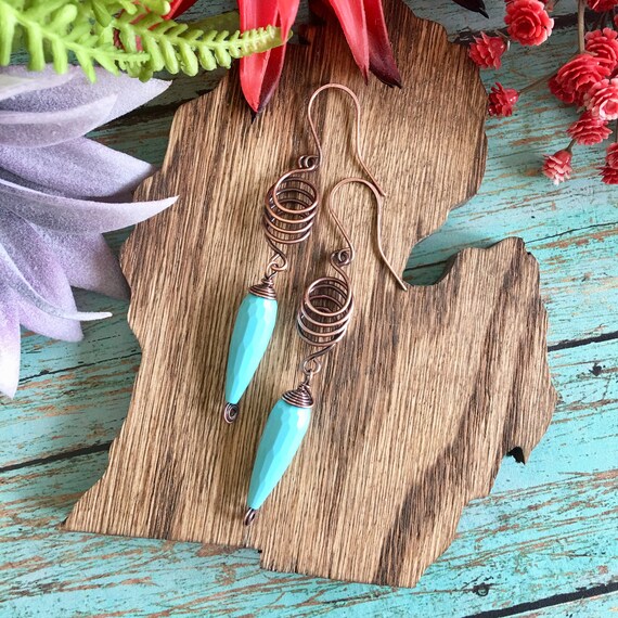 Boho Blue Beaded Petal Hoop Earrings
