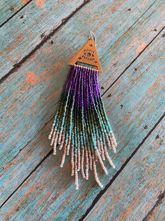 Long Bohemian Seed Beaded Fringe Lightweight Multicolored Shoulder Dusters Native American Inspired Gypsy Boho Hippie Chic Beaded Earrings