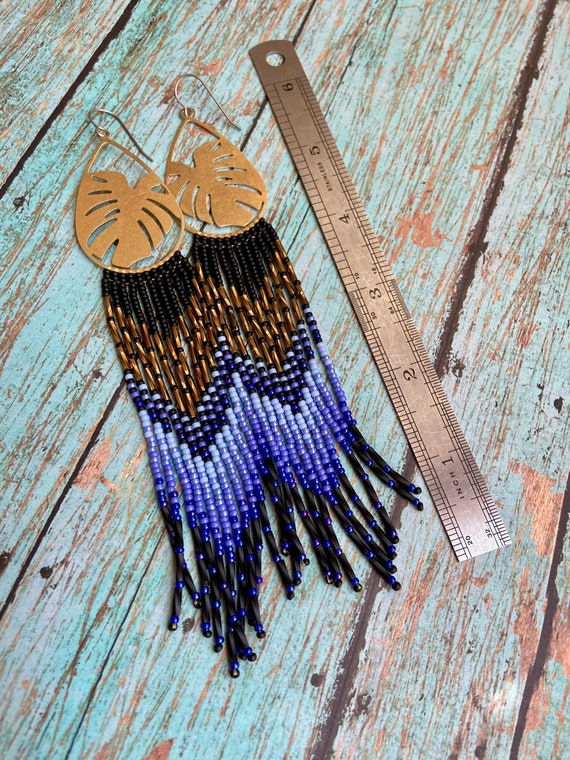 Long Bohemian Fringe Lightweight Ombre Shoulder Dusters Native American Inspired Gypsy Boho Hippie Chic Beaded Earrings