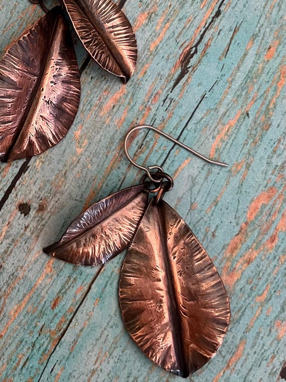 FoldFormed Copper Leaf Dangle Earrings