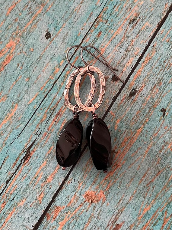 Black Onyx Copper Earrings