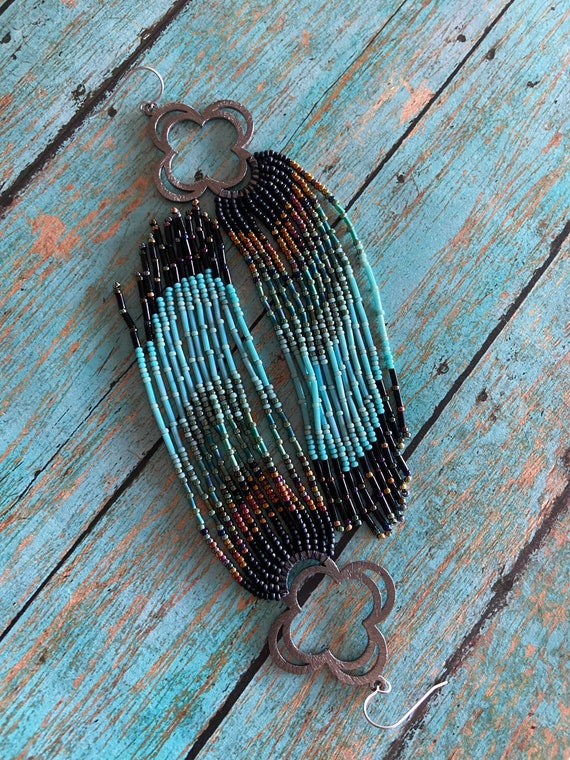 Long Bohemian Seed Beaded Fringe Lightweight Multicolored Shoulder Dusters Native American Inspired Gypsy Boho Hippie Chic Beaded Earrings