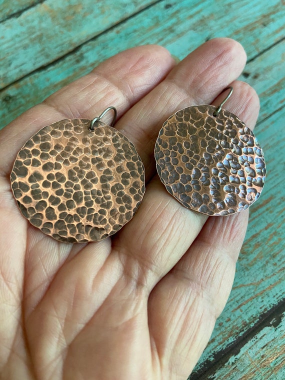 Copper Hammered Disk Earrings