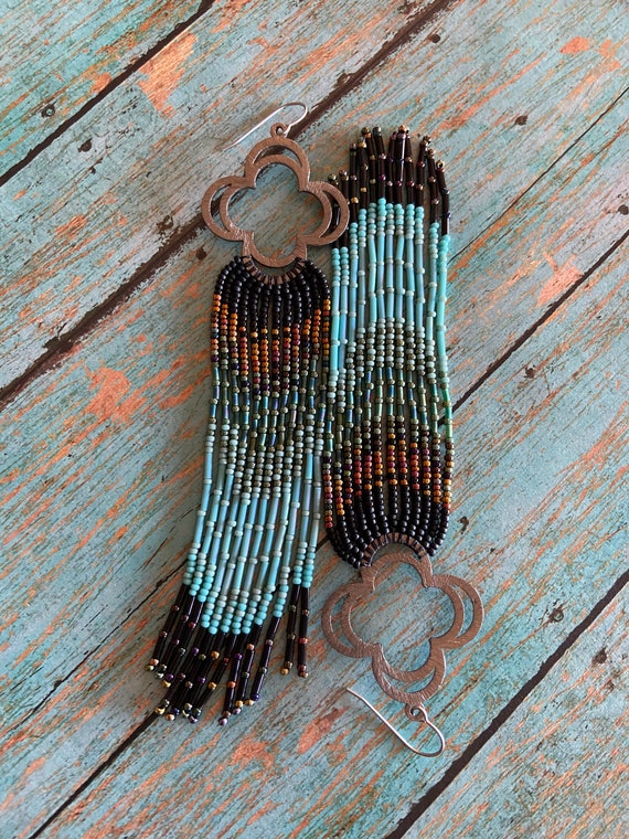 Long Bohemian Seed Beaded Fringe Lightweight Multicolored Shoulder Dusters Native American Inspired Gypsy Boho Hippie Chic Beaded Earrings