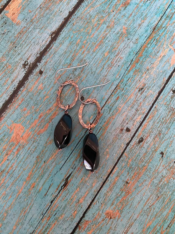 Black Onyx Copper Earrings