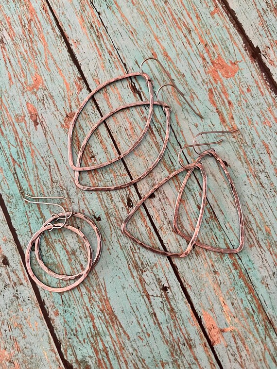 Lightweight Hammered Small Round Copper Hoop Earrings
