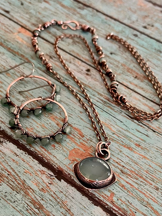 Pink Banded Agate Copper Set