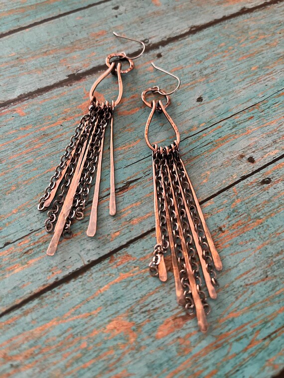 Long Copper Fringe Earrings