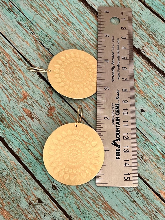 Mandala Large Round Wavy Brass Disk Earrings