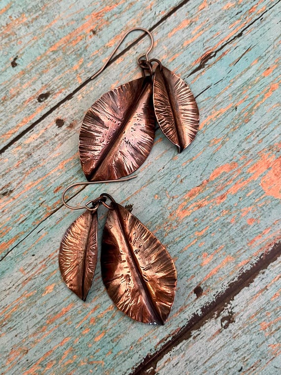 FoldFormed Copper Leaf Dangle Earrings