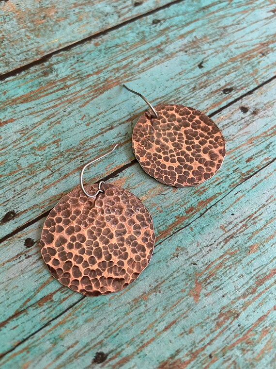 Copper Hammered Disk Earrings