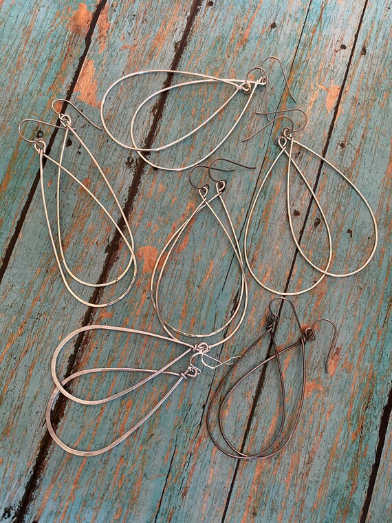 Lightweight Long Minimalistic Teardrop Silver Plated Hoop Earrings