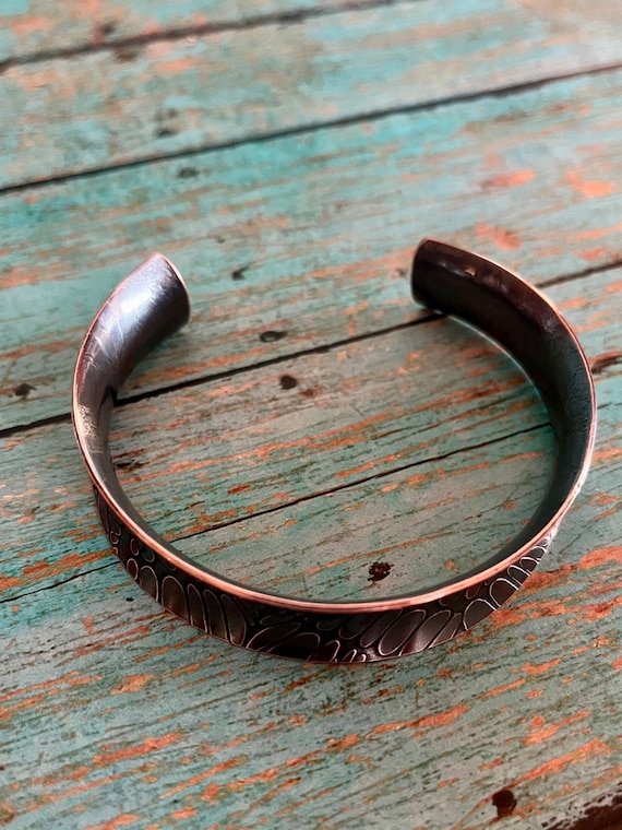 Concave Solid Copper Embossed Cuff Bracelet