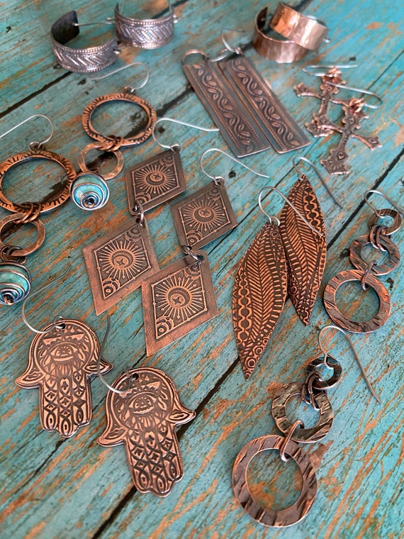 Embossed Copper Leaf Earrings