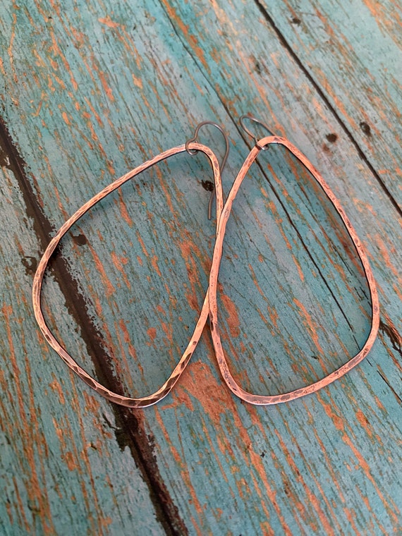 Lightweight Large Hammered Copper Hoop Earrings