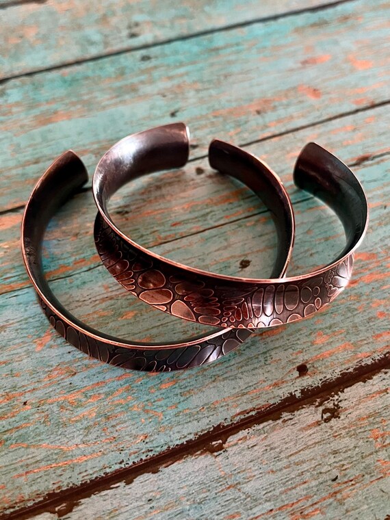 Concave Solid Copper Embossed Cuff Bracelet