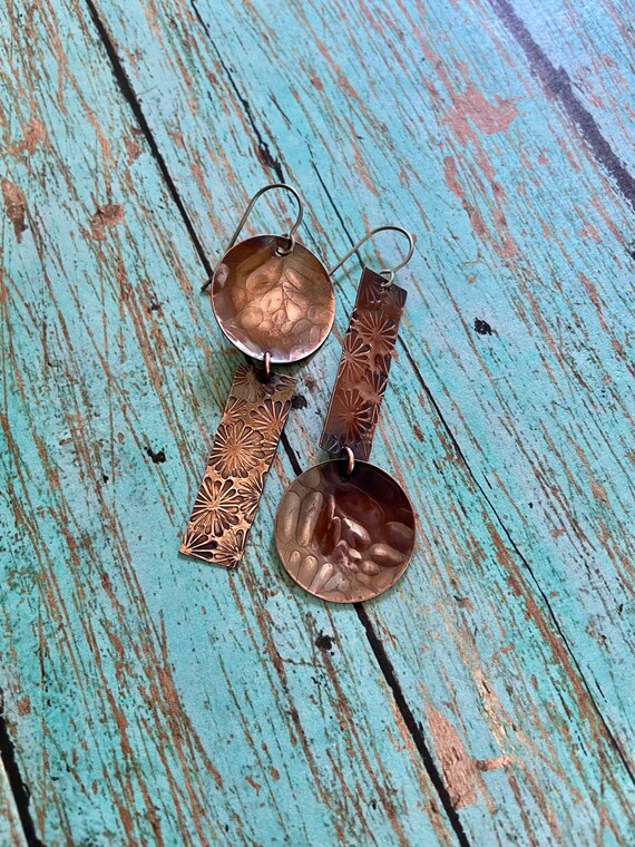 Long Copper Asymmetric Earrings