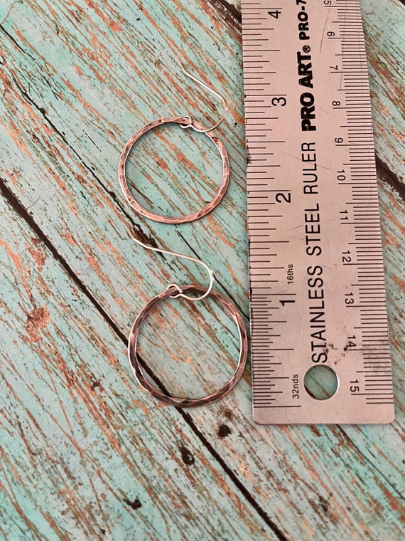 Lightweight Hammered Small Round Copper Hoop Earrings