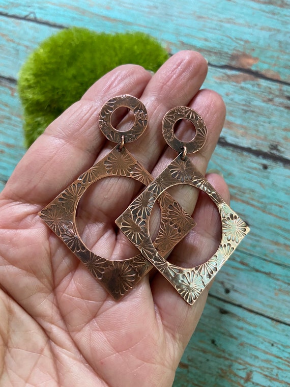 Long Post Copper Earrings