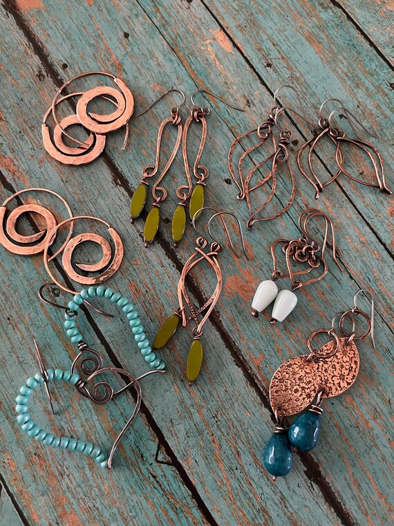 Olive Green Long Copper Earrings
