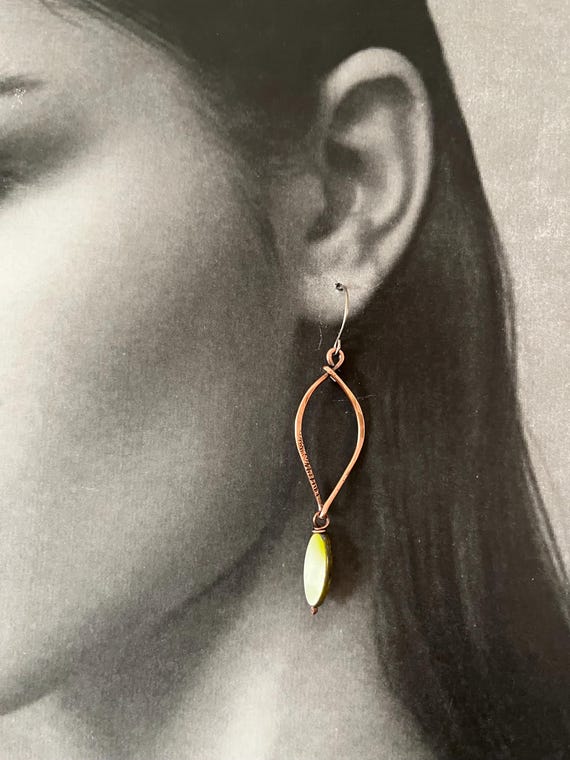 Olive Green Long Copper Earrings