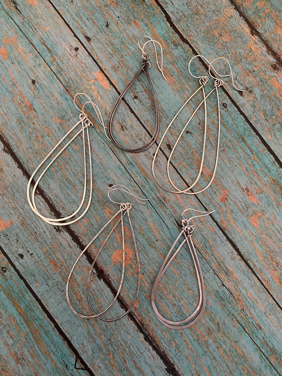 Lightweight Long Minimalistic Teardrop Stainless Steel Hoop Earrings