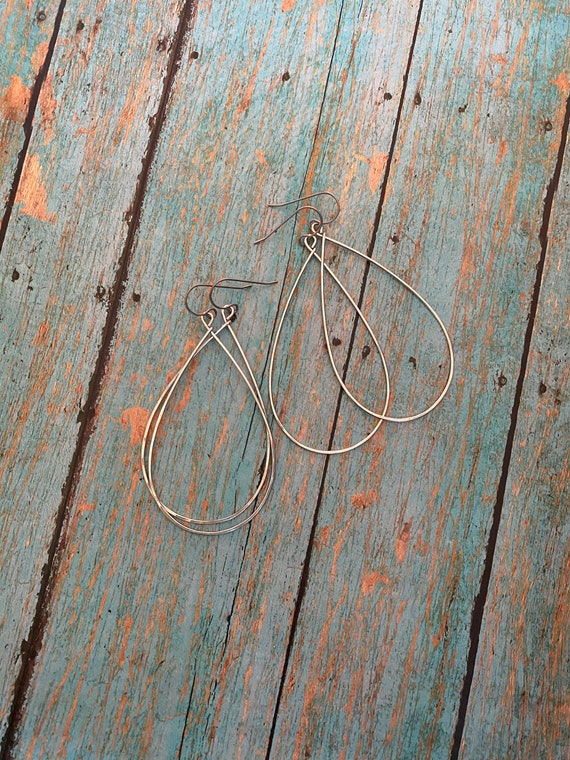 Lightweight Long Minimalistic Teardrop Silver Plated Hoop Earrings