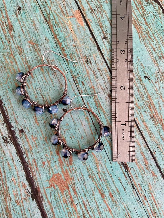 OOAK Beaded Wire Wrapped Copper Hoop Earrings