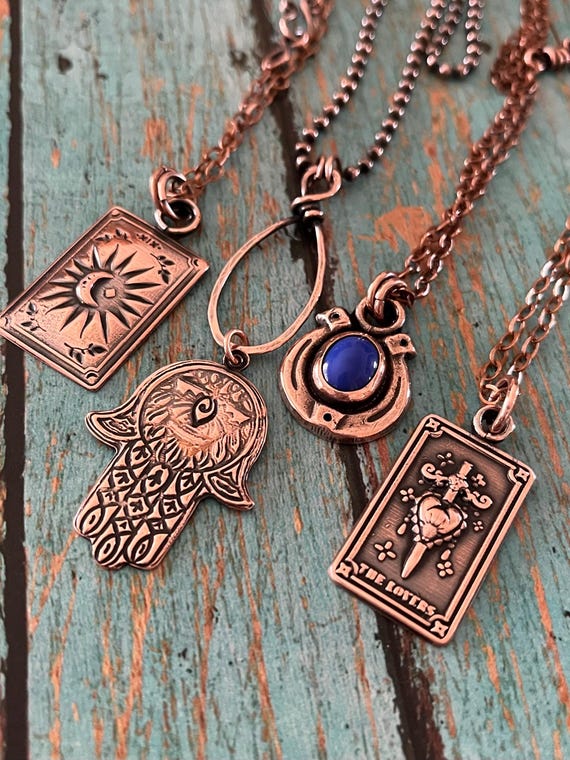 Small Rustic Copper Horseshoe Lapis Lazuli Necklace