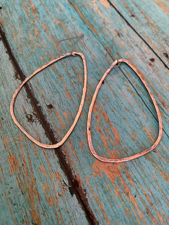 Lightweight Large Hammered Copper Hoop Earrings