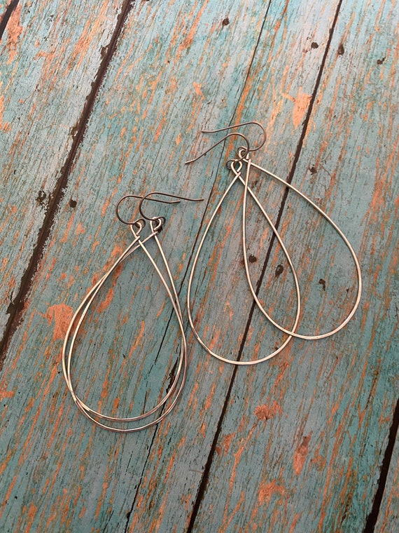 Lightweight Long Minimalistic Teardrop Silver Plated Hoop Earrings