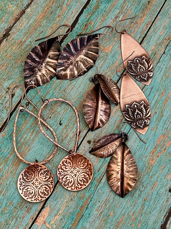 Rustic FoldFormed Copper Leaf Earrings