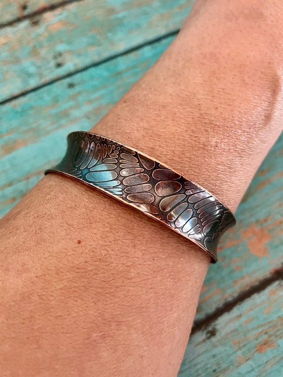 Concave Solid Copper Embossed Cuff Bracelet