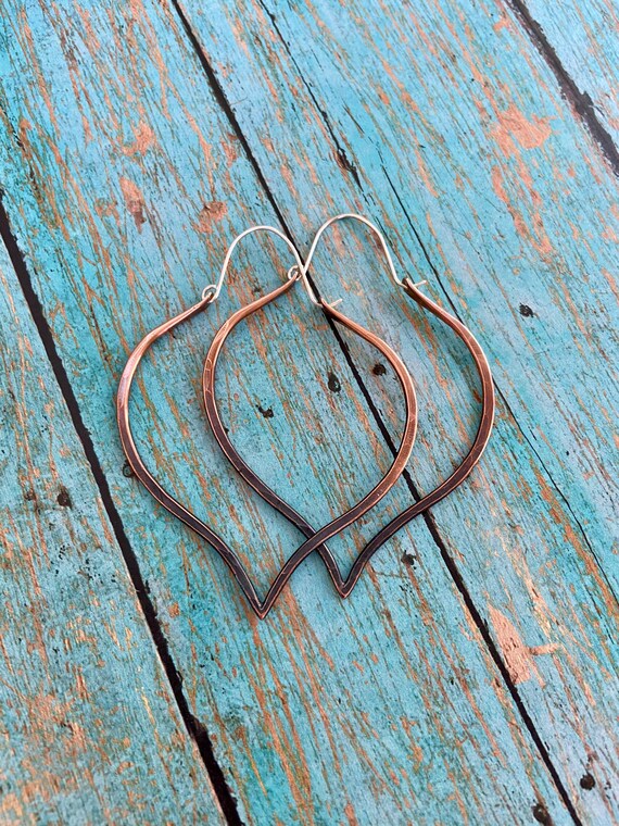 Medium Large Copper Lotus Petal Hoop Earrings