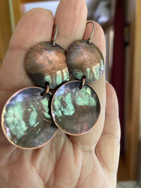 Long Copper Disks Earrings