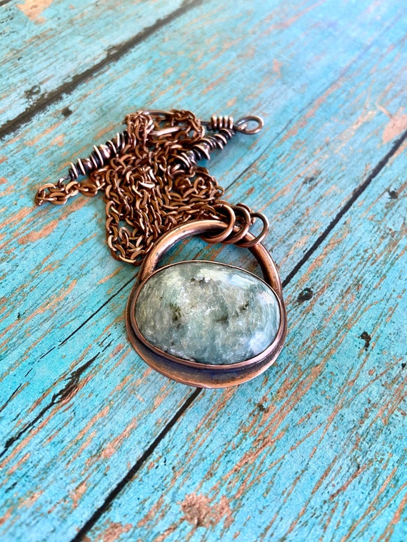 Rustic Paisley Boho Copper Stone Pendant