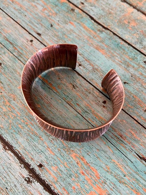 Concave Solid Copper Textured Cuff Bracelet