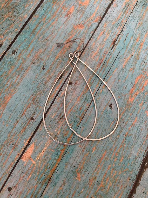 Lightweight Long Minimalistic Teardrop Silver Plated Hoop Earrings