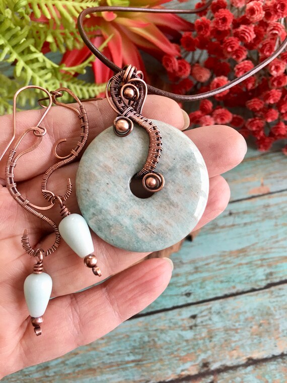Wire Wrapped Amazonite Boho Jewelry Set