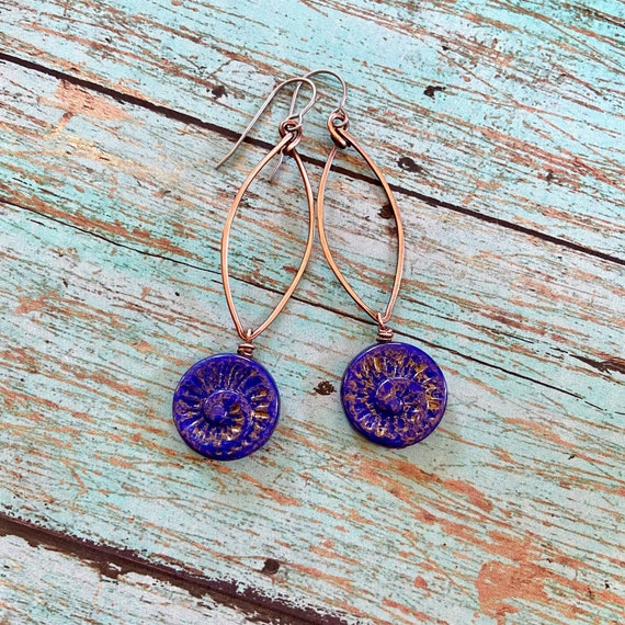 Blue Stone Copper Earrings
