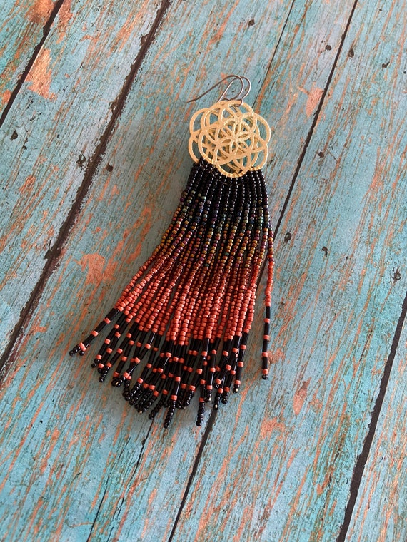 Long Bohemian Seed Beaded Fringe Lightweight Multicolored Shoulder Dusters Native American Inspired Gypsy Boho Hippie Chic Beaded Earrings