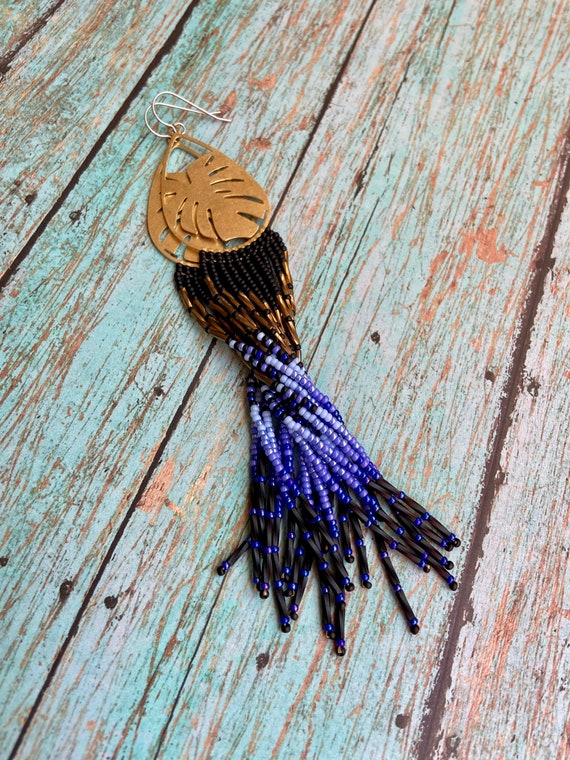 Long Bohemian Fringe Lightweight Ombre Shoulder Dusters Native American Inspired Gypsy Boho Hippie Chic Beaded Earrings