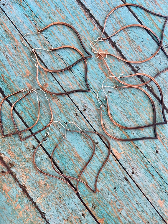 Medium Large Copper Lotus Petal Hoop Earrings