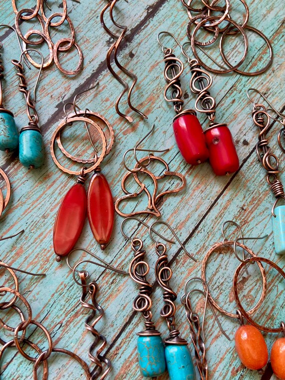 Blue Stone Copper Earrings