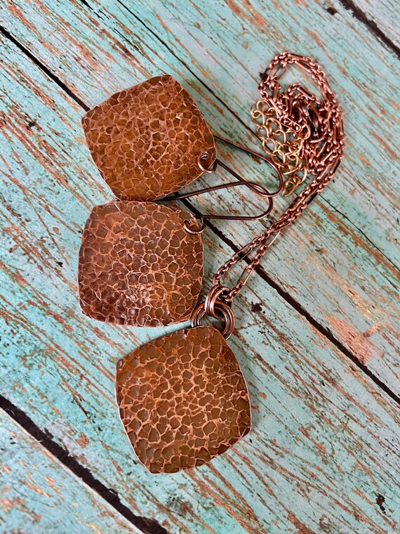 Small Rustic Square Hammered Copper Set