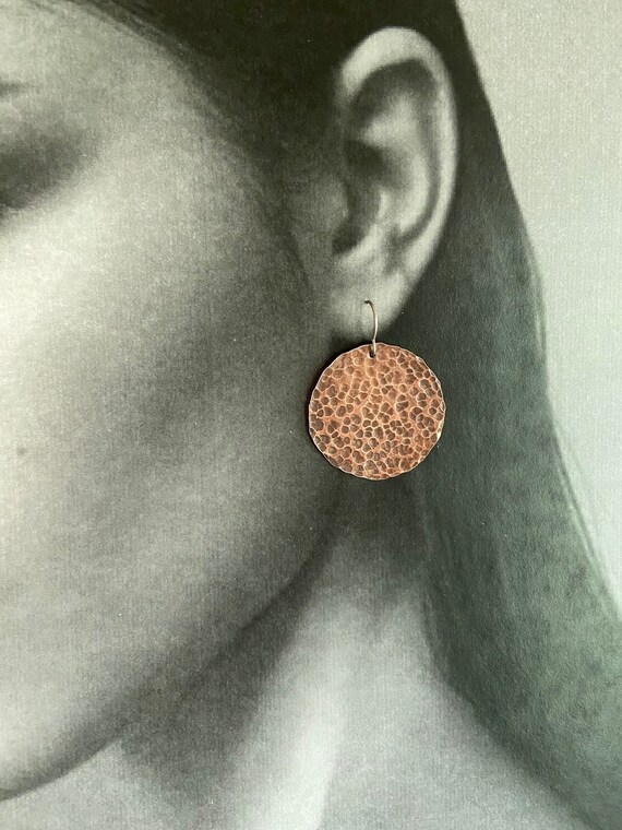 Copper Hammered Disk Earrings