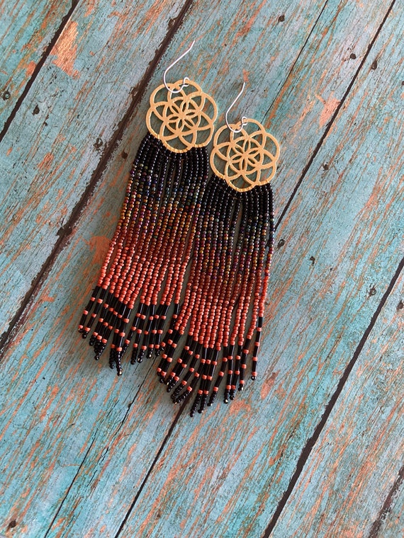 Long Bohemian Seed Beaded Fringe Lightweight Multicolored Shoulder Dusters Native American Inspired Gypsy Boho Hippie Chic Beaded Earrings
