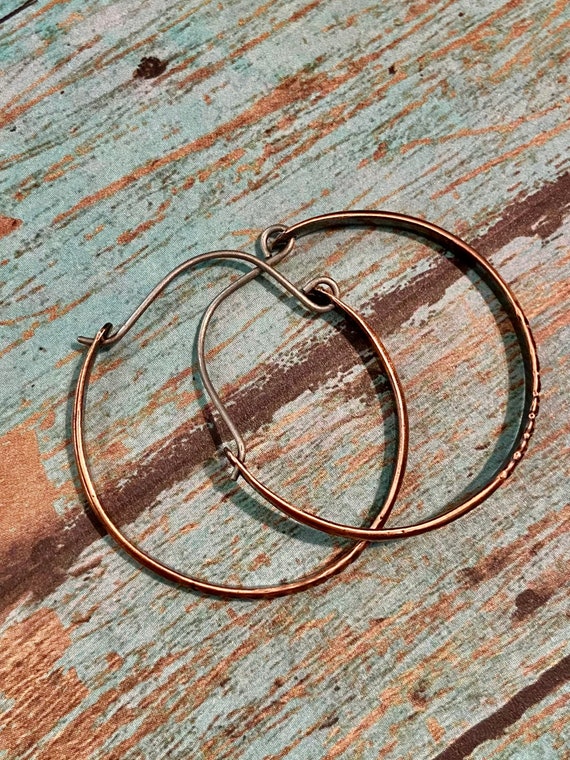 Stamped Oval Copper Stamped Hoops